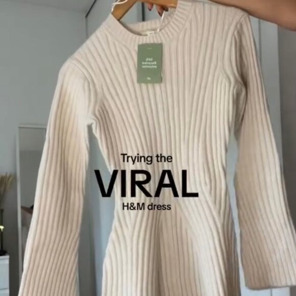Dresses & Skirts - H & M Brand New VIRAL TIK TOK  Sweater Dress S. Small  NEW W/ TAGS CREAM